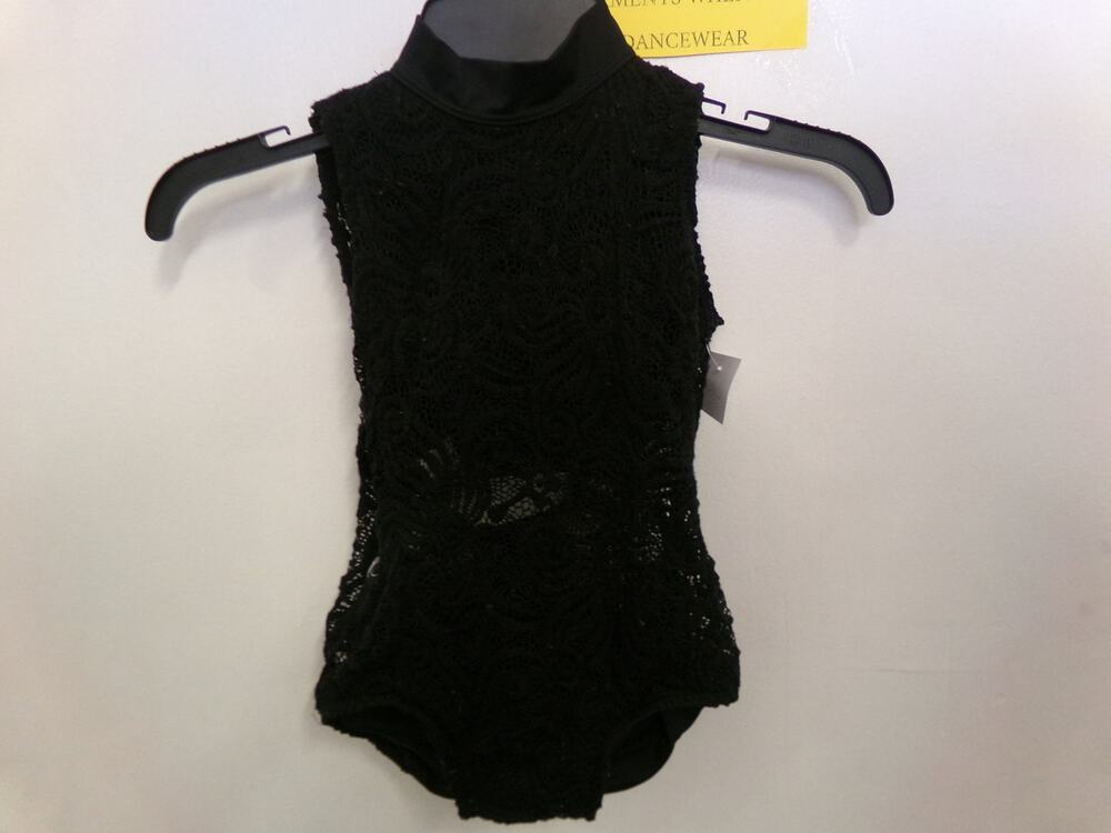 Dance Leotard Kandi Kouture Black Lace/Mesh High Neck Child Large